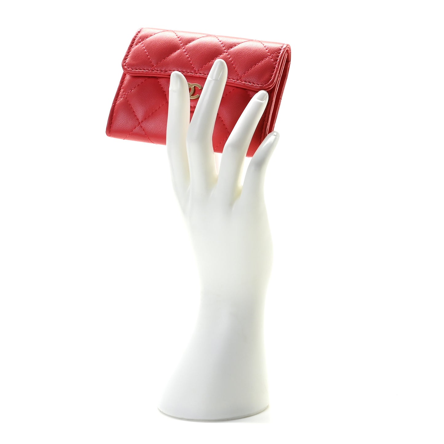 Lambskin Quilted Flap Card Holder Wallet Red