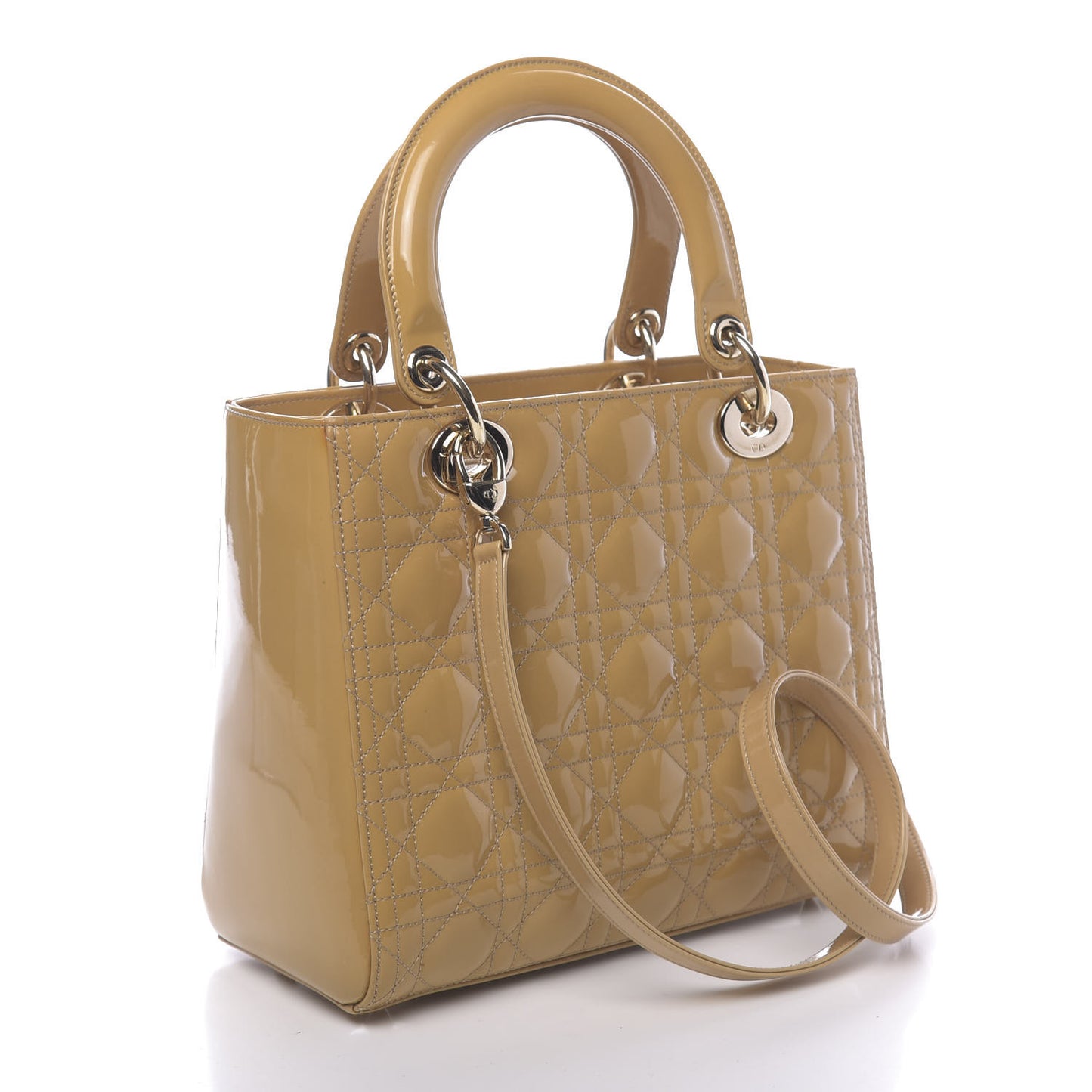 Patent Cannage Medium Lady Dior Dark Beige
