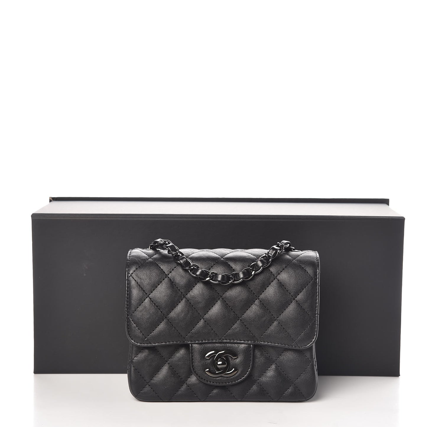 Crumpled Calfskin Quilted Mini Square Flap So Black