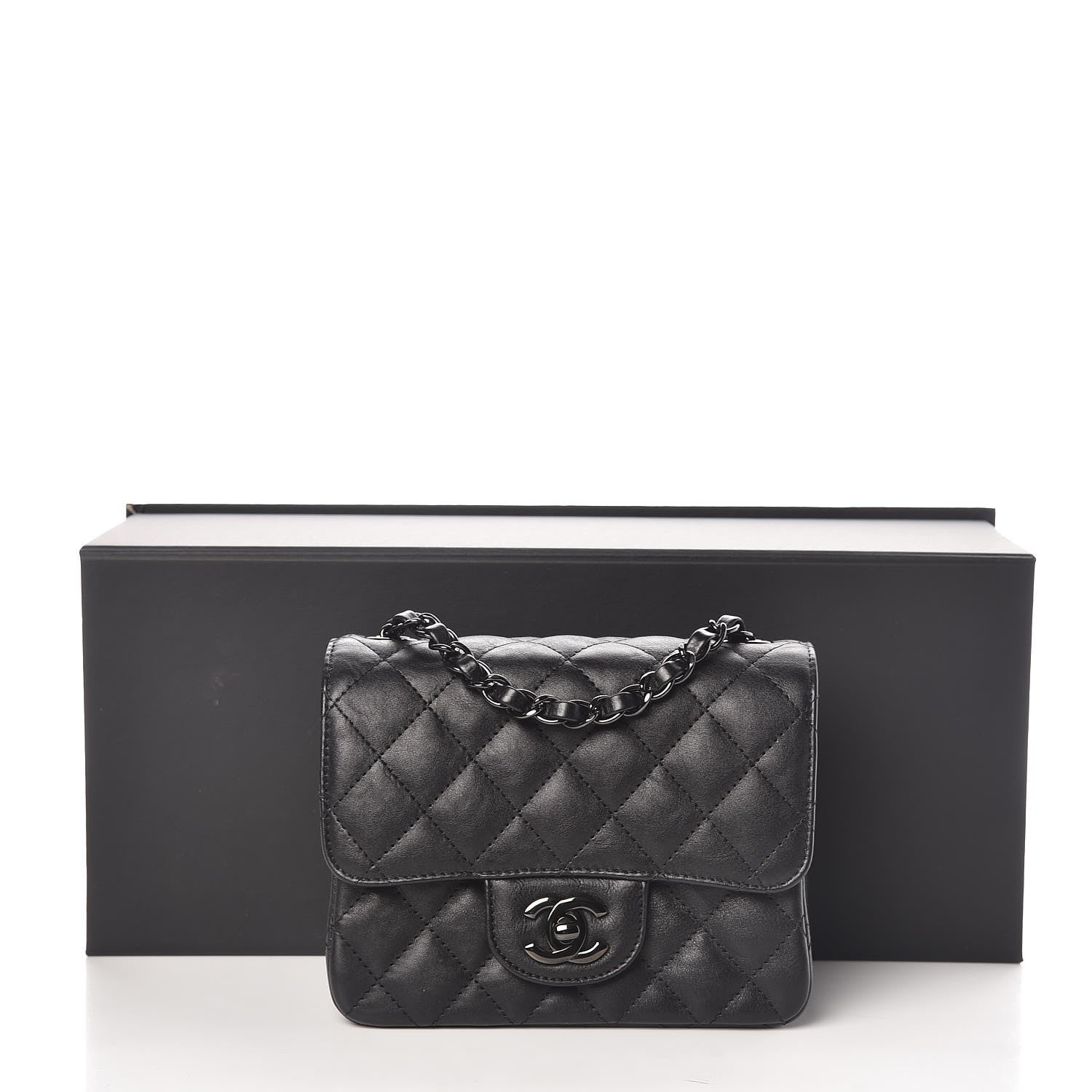 Chanel Crumpled Calfskin Quilted Mini Square Flap So Black 8 of 8