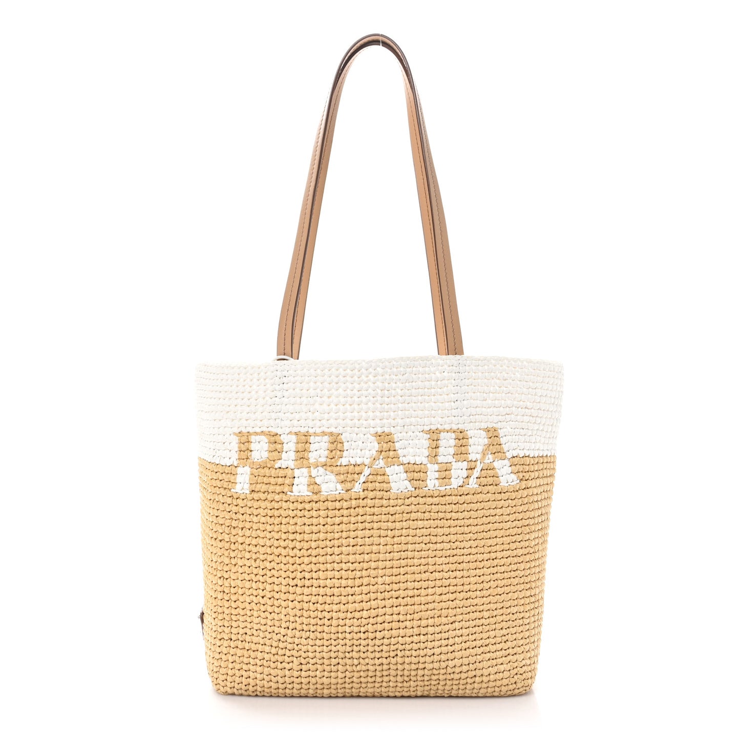 Yarn Raffia Effect Crochet Vitello Logo Shopping Tote Naturale White