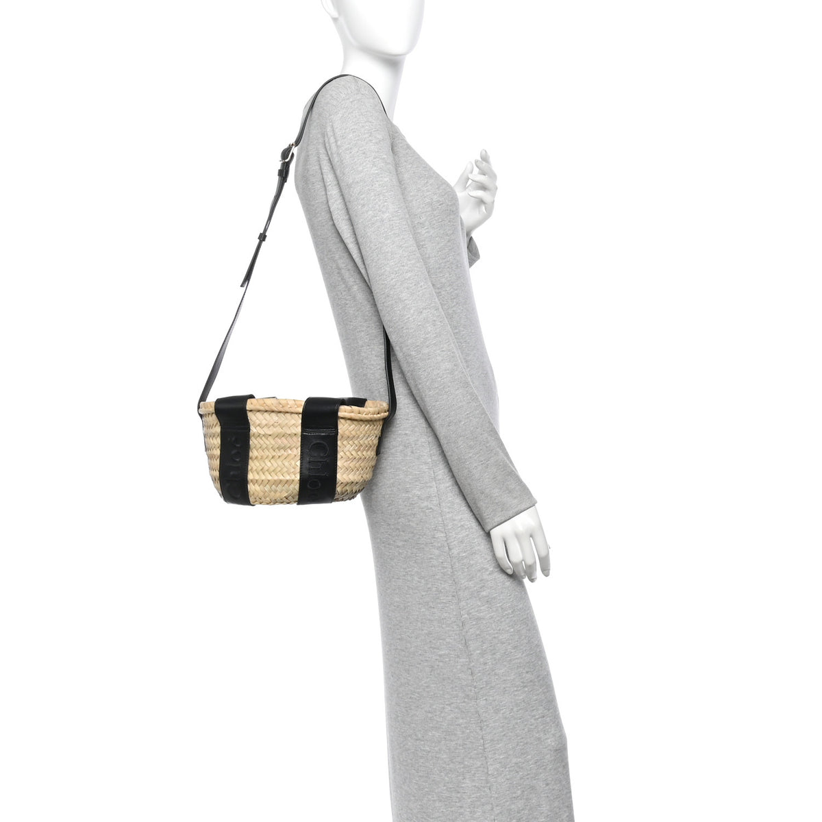 Chloe Raffia Smooth Calfskin Small Sense Basket Black 2 of 10