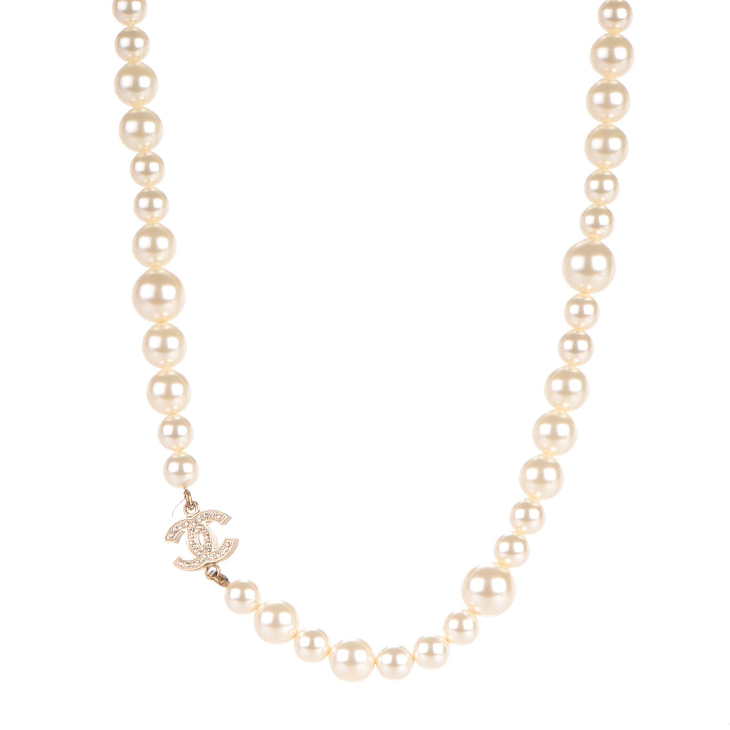 Chanel Graduated Pearl Crystal CC Long Necklace Gold 1 of 5