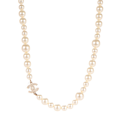 Chanel Graduated Pearl Crystal CC Long Necklace Gold 1 of 5