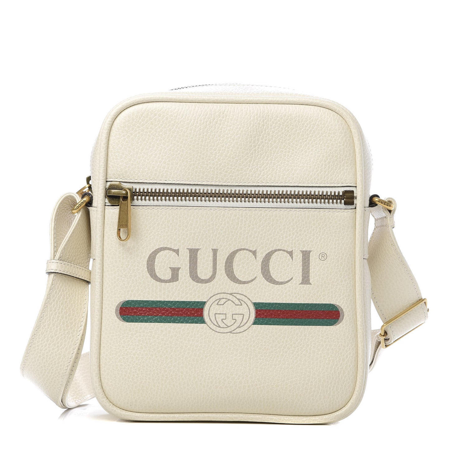 Grained Calfskin Logo Messenger Bag White