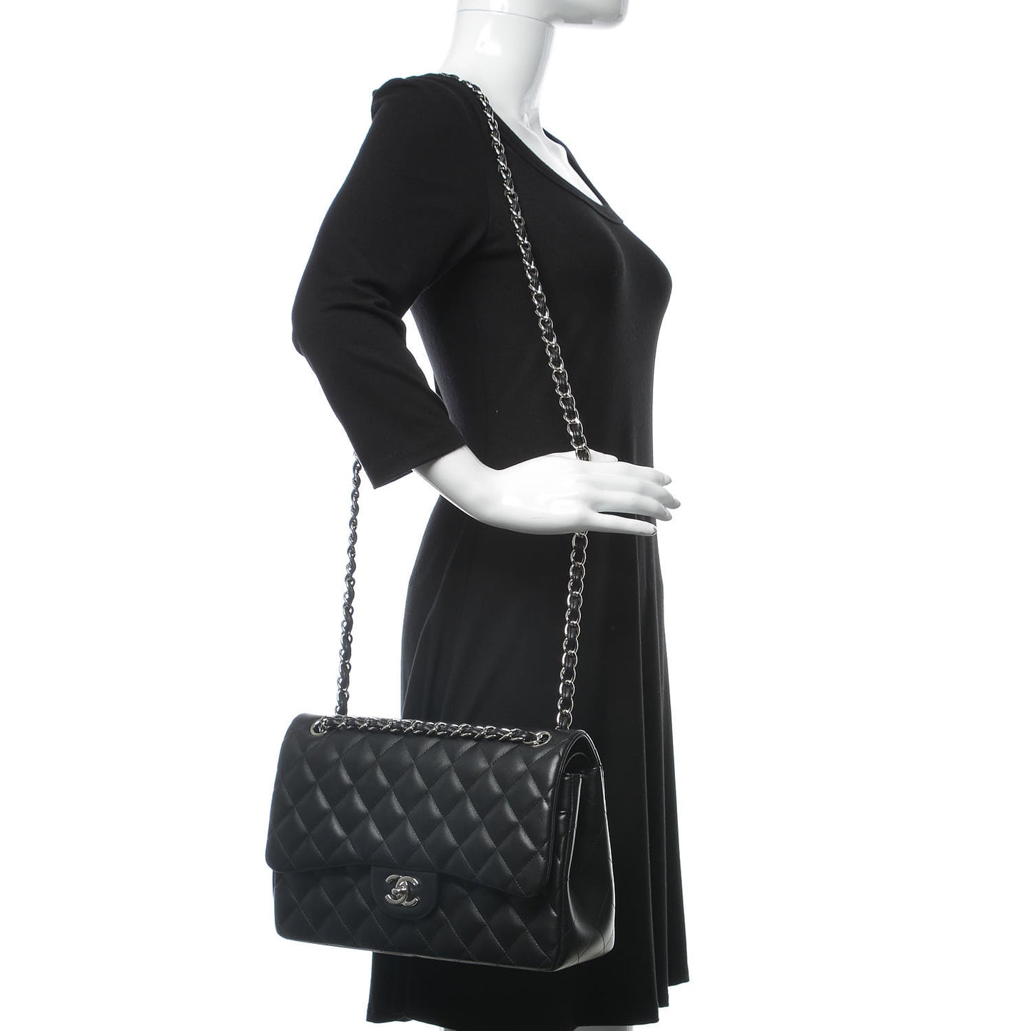 Lambskin Quilted Jumbo Double Flap Black