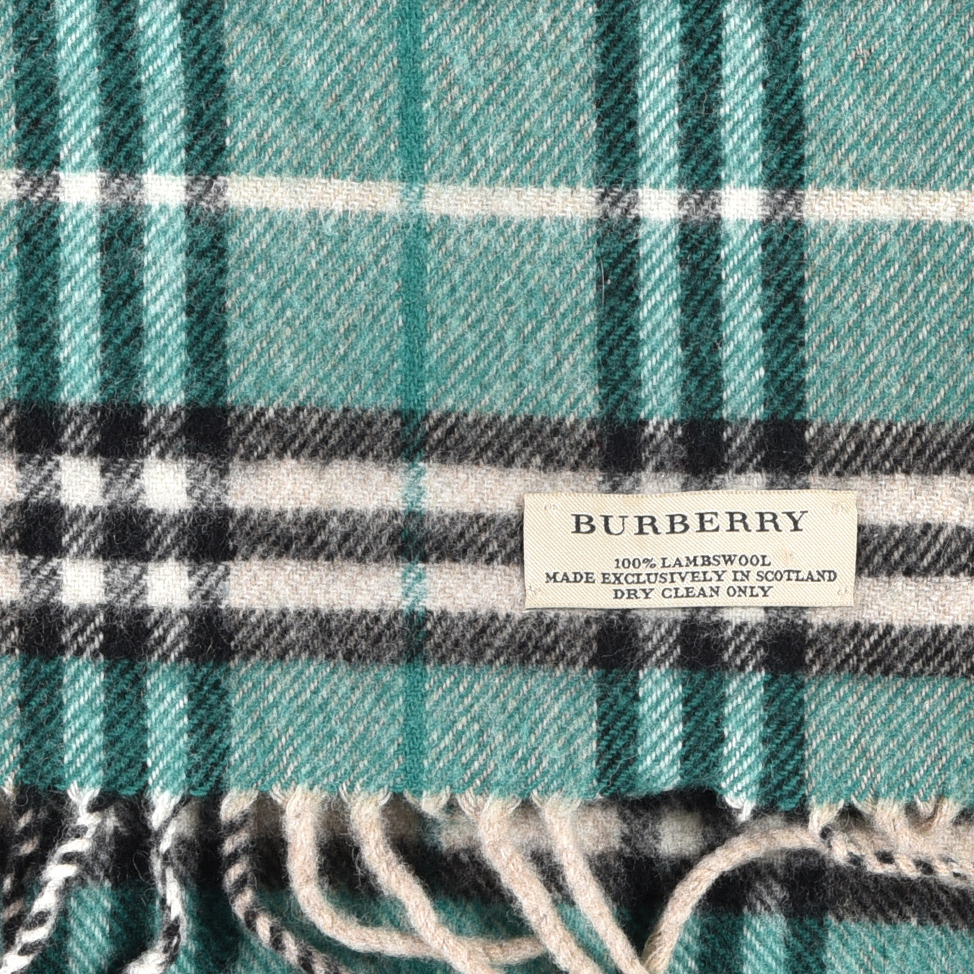 Burberry Lambswool Vintage Check Fringe Scarf Green 3 of 4