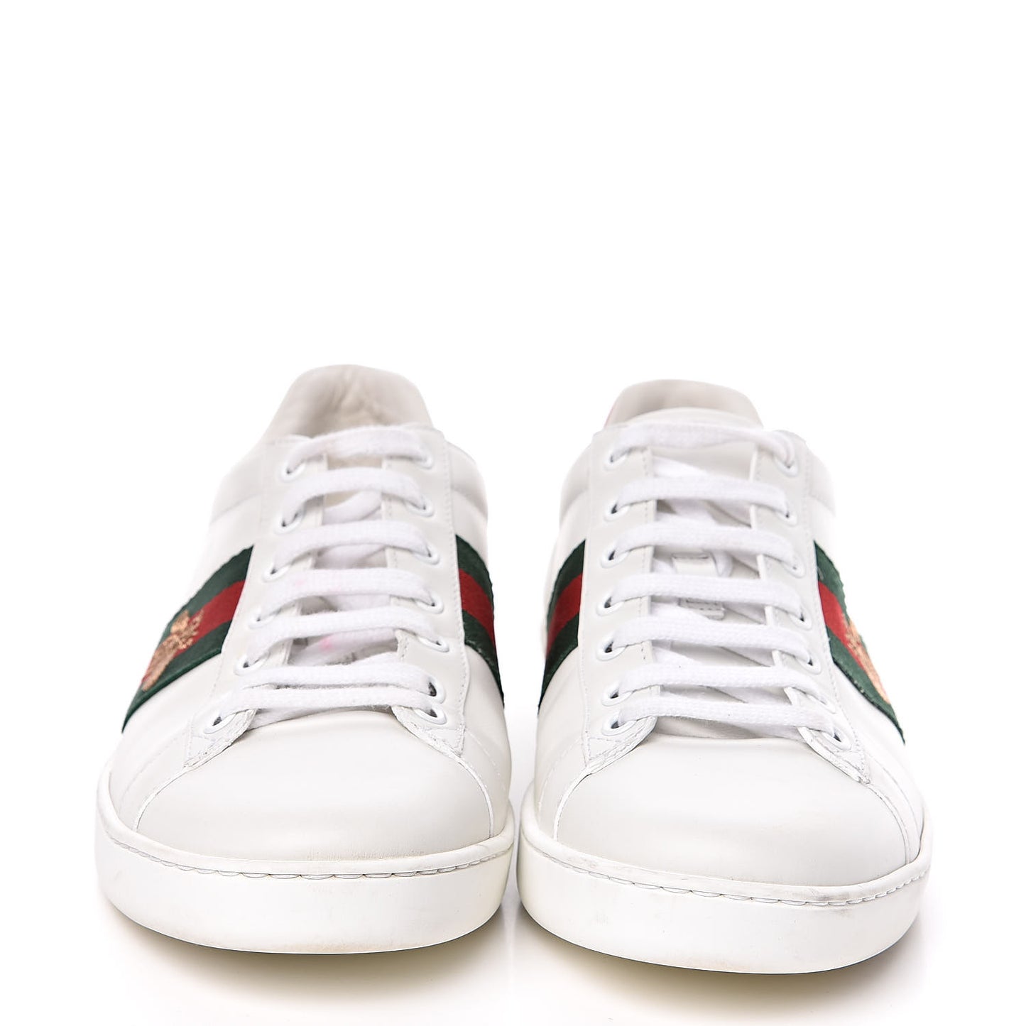 Calfskin Ayers Bee Embroidered Womens Ace Sneakers 39 White Green
