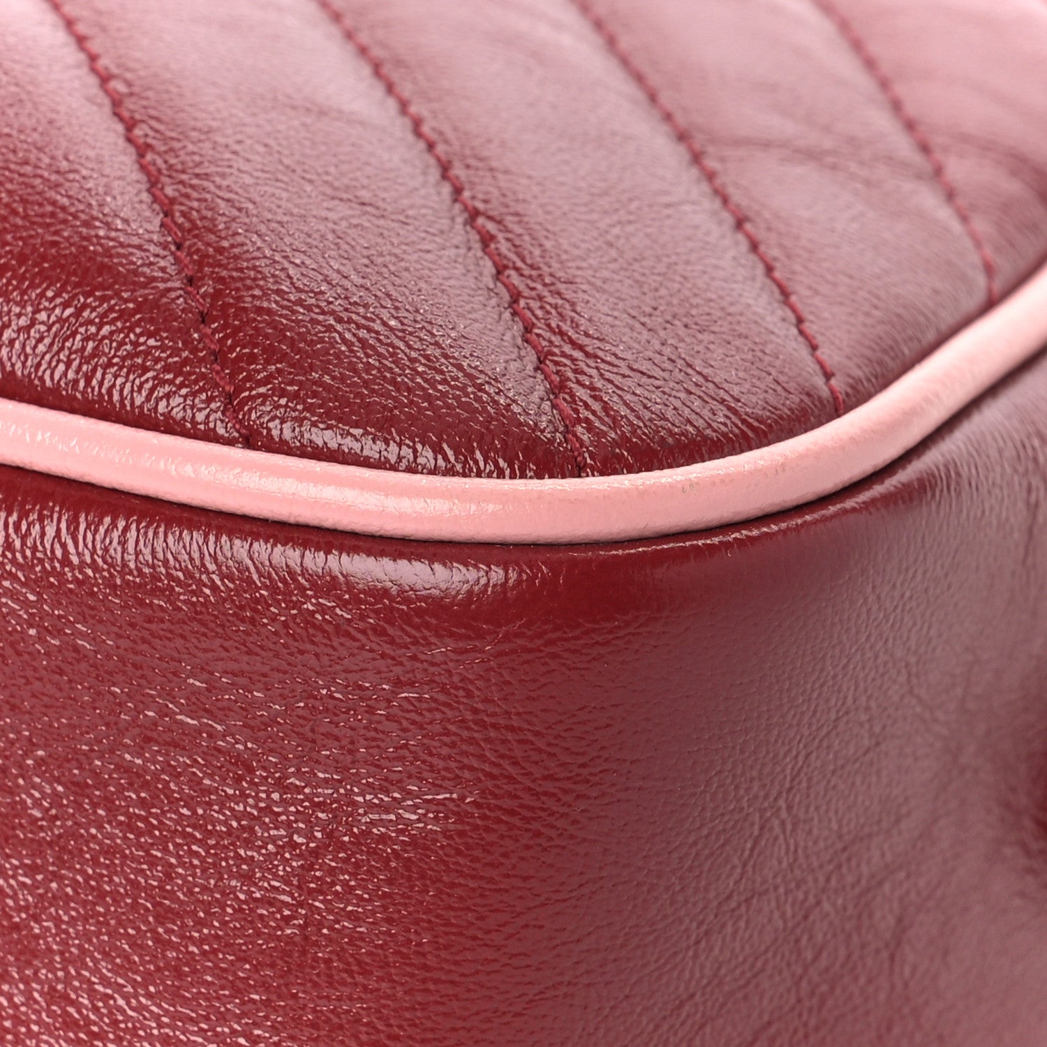Gucci Azalea Calfskin Enamel Matelasse Diagonal Small Torchon GG Marmont Chain Shoulder Bag New Cherry Red Wild Rose 9 of 9