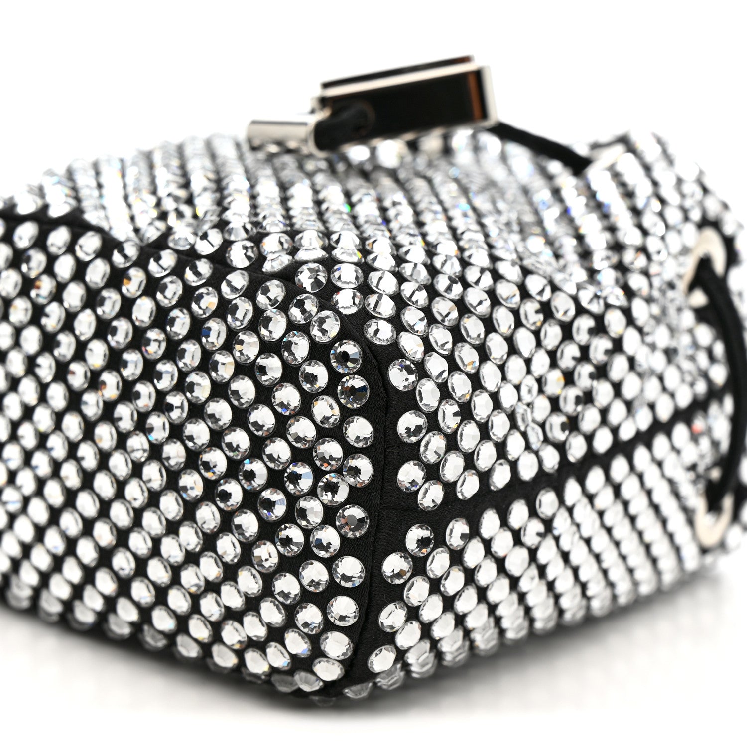 Prada Satin Crystal Metal Triangle Logo Mini Drawcord Pouch Shoulder Bag Crystal 11 of 11
