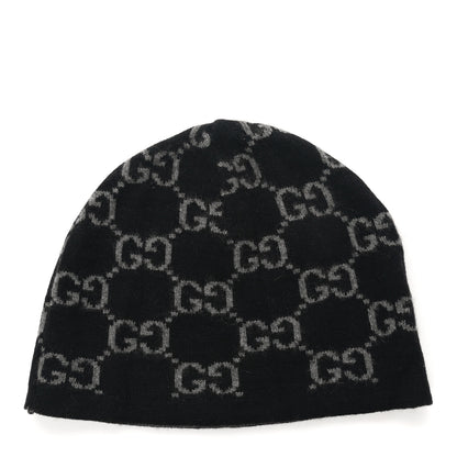 Gucci Cashmere GG Monogram Beanie Hat Black 1 of 7