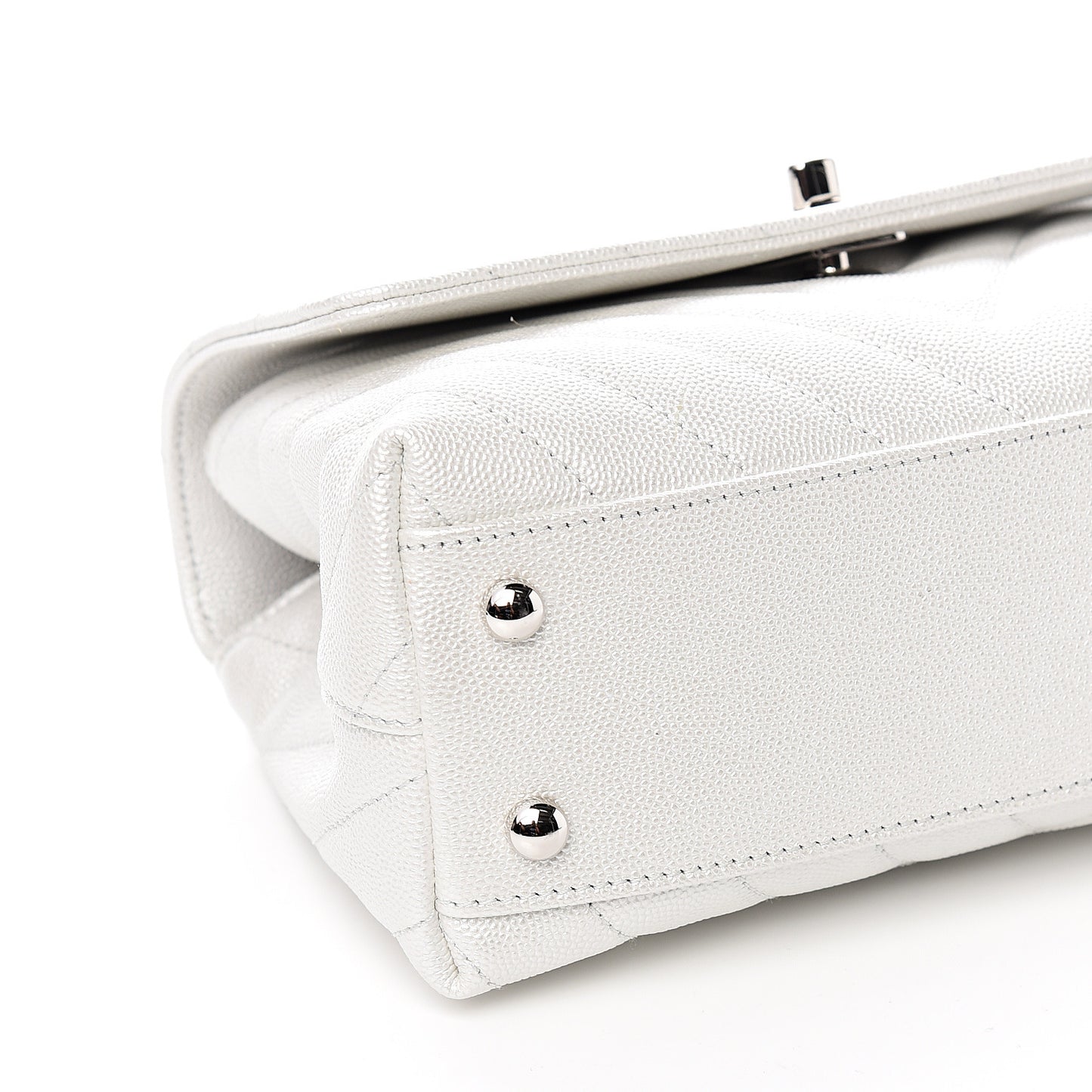 Iridescent Caviar Chevron Quilted Mini Coco Handle Flap White