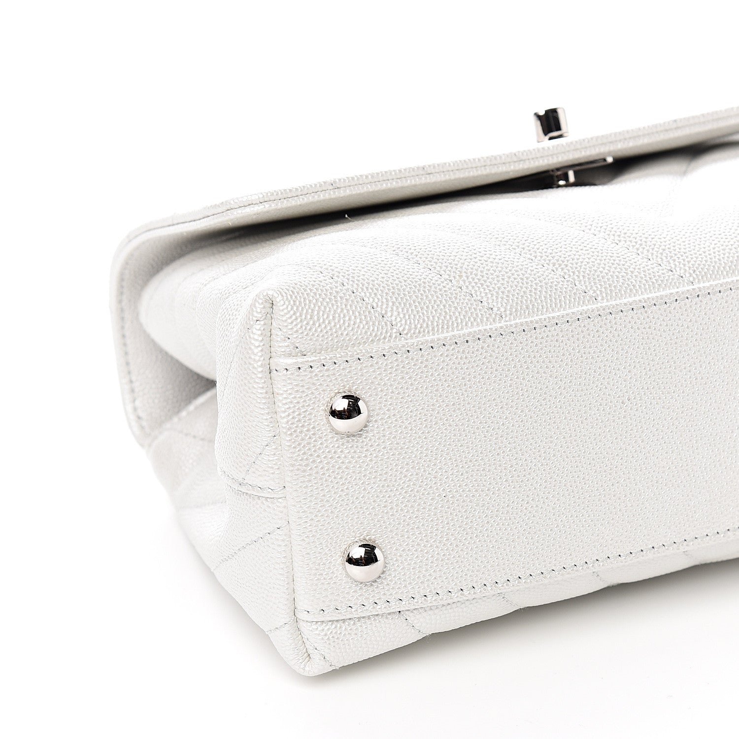Chanel Iridescent Caviar Chevron Quilted Mini Coco Handle Flap White 7 of 10