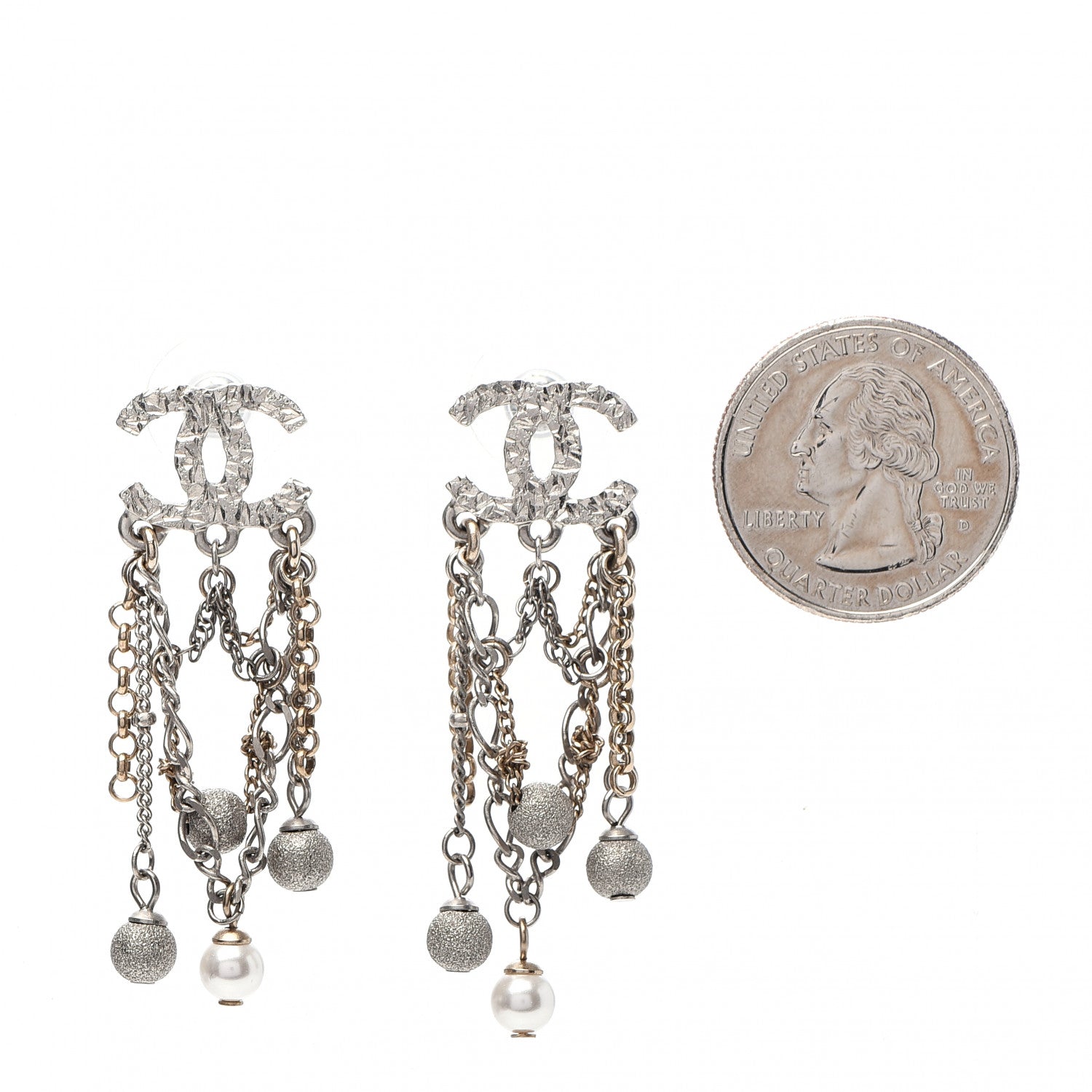 Chanel Pearl CC Chain Drop Earrings Light Gold Pearly White 2 of 5