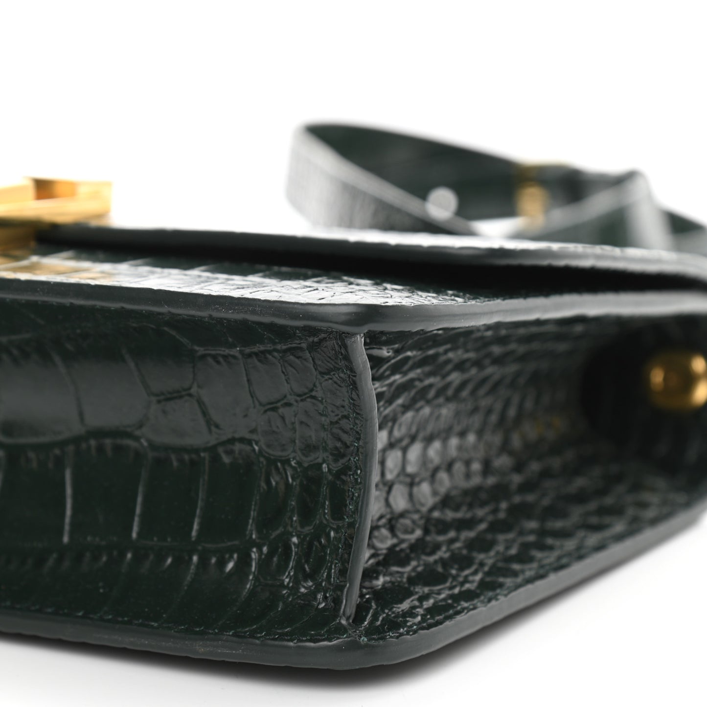 Calfskin Crocodile Embossed Carre Satchel Dark Mint