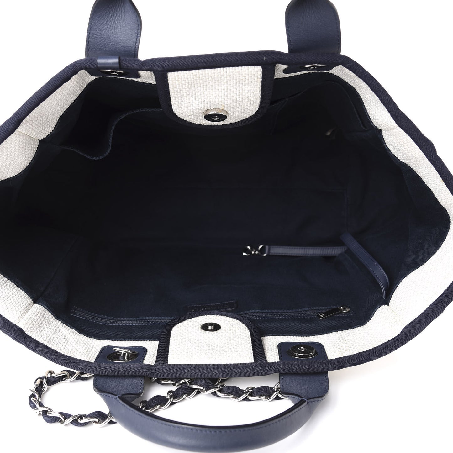 Woven Straw Raffia Medium Deauville Tote White Navy