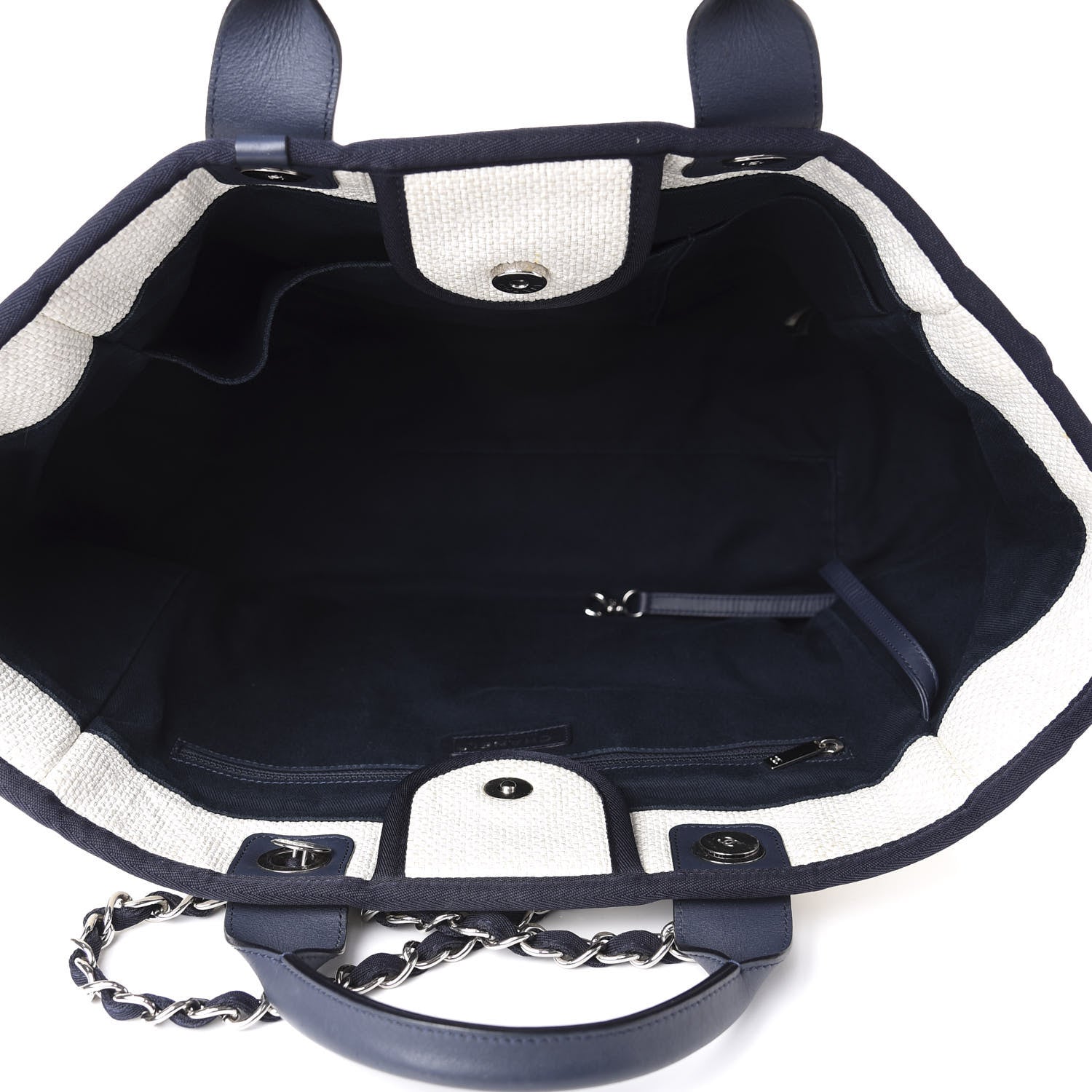 Chanel Woven Straw Raffia Medium Deauville Tote White Navy 6 of 11