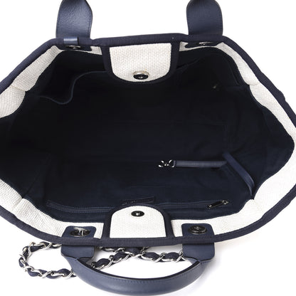 Chanel Woven Straw Raffia Medium Deauville Tote White Navy 6 of 11