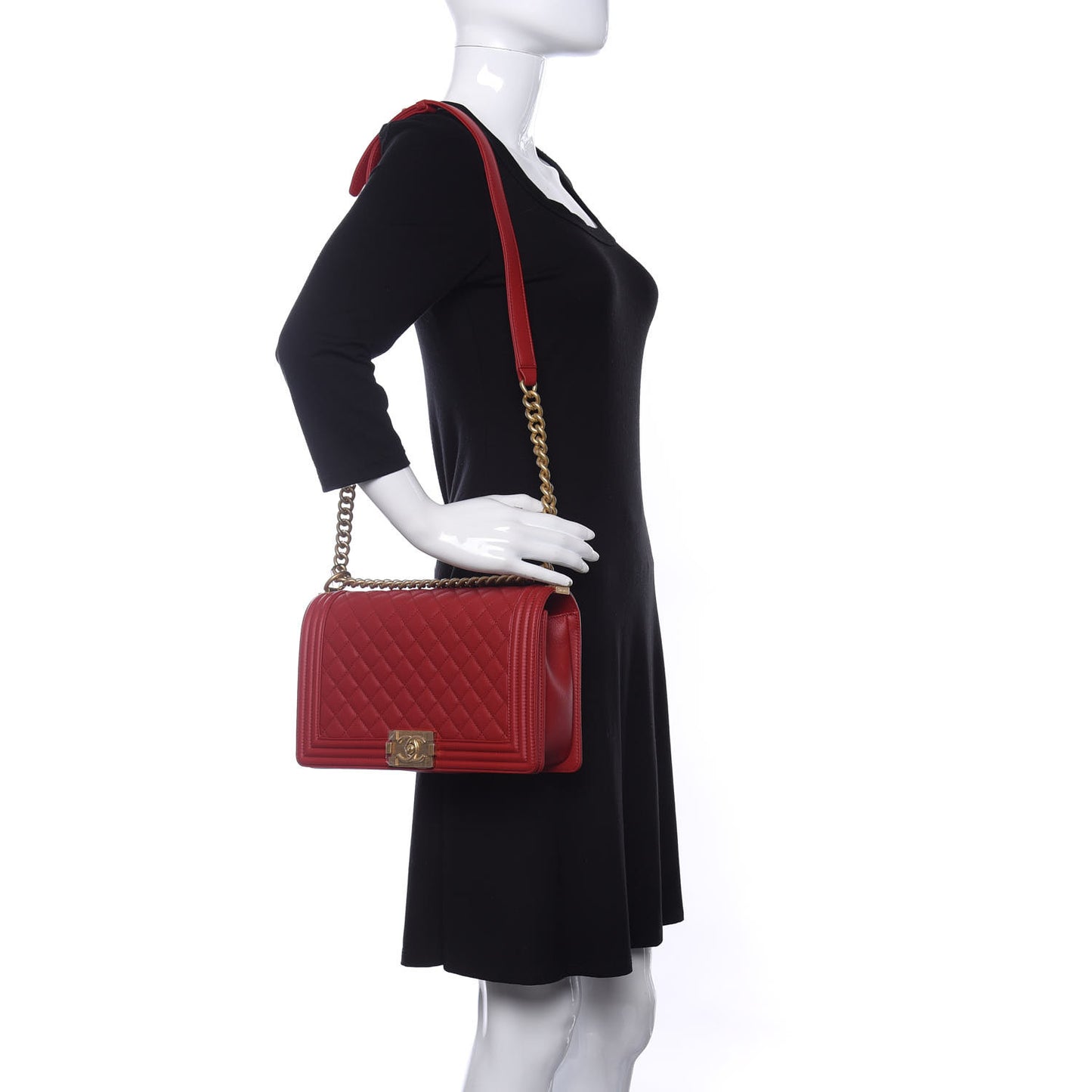 Caviar Quilted New Medium Boy Flap Dark Red
