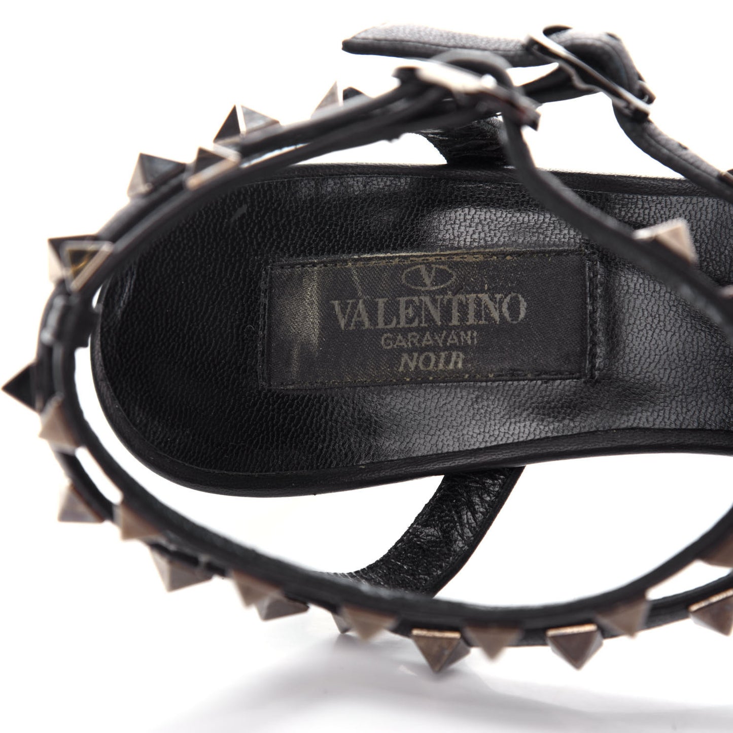 Nappa Rockstud Ankle Strap Low Heel Pumps 36.5 Black
