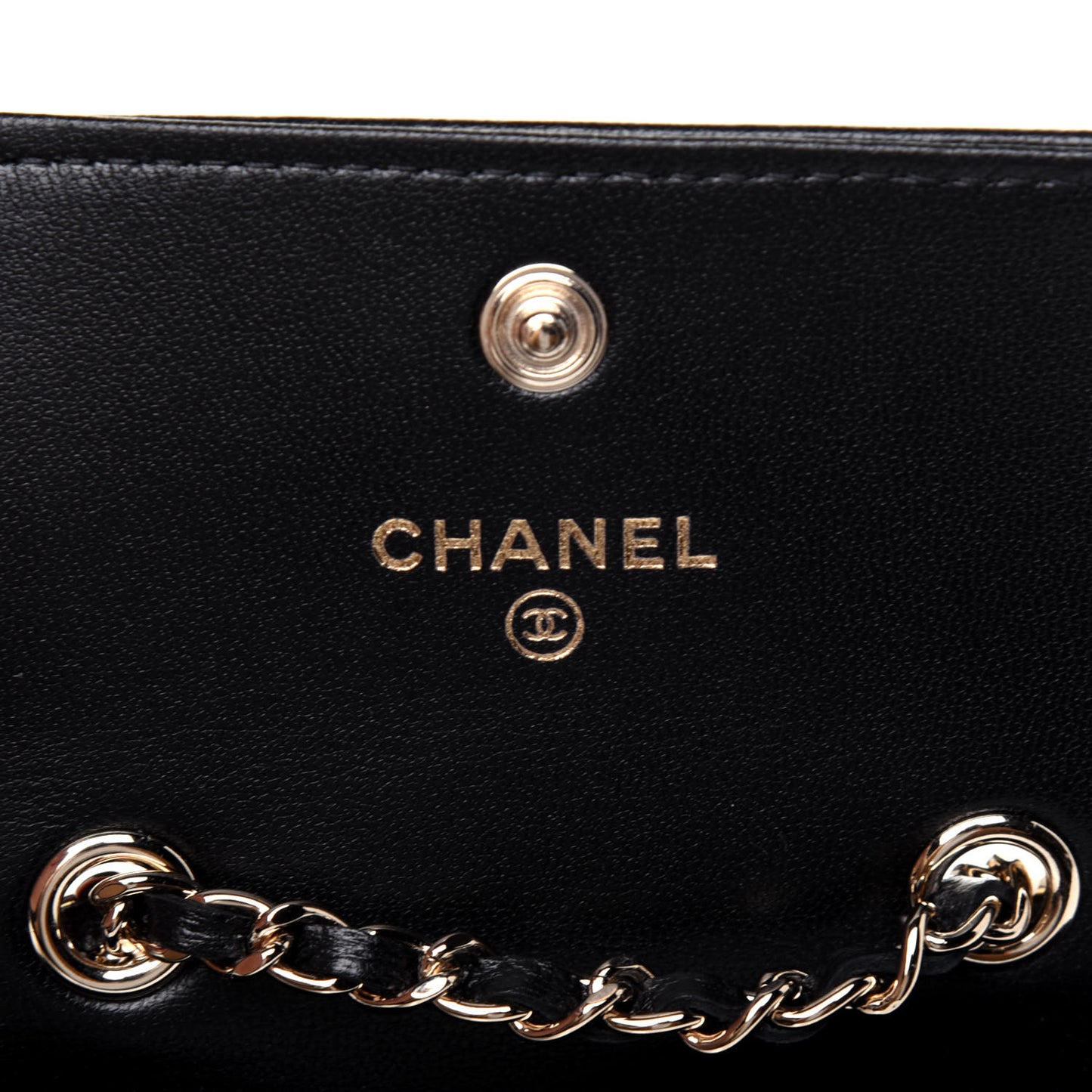Lambskin Camellia Embossed Chain Belt Bag Black