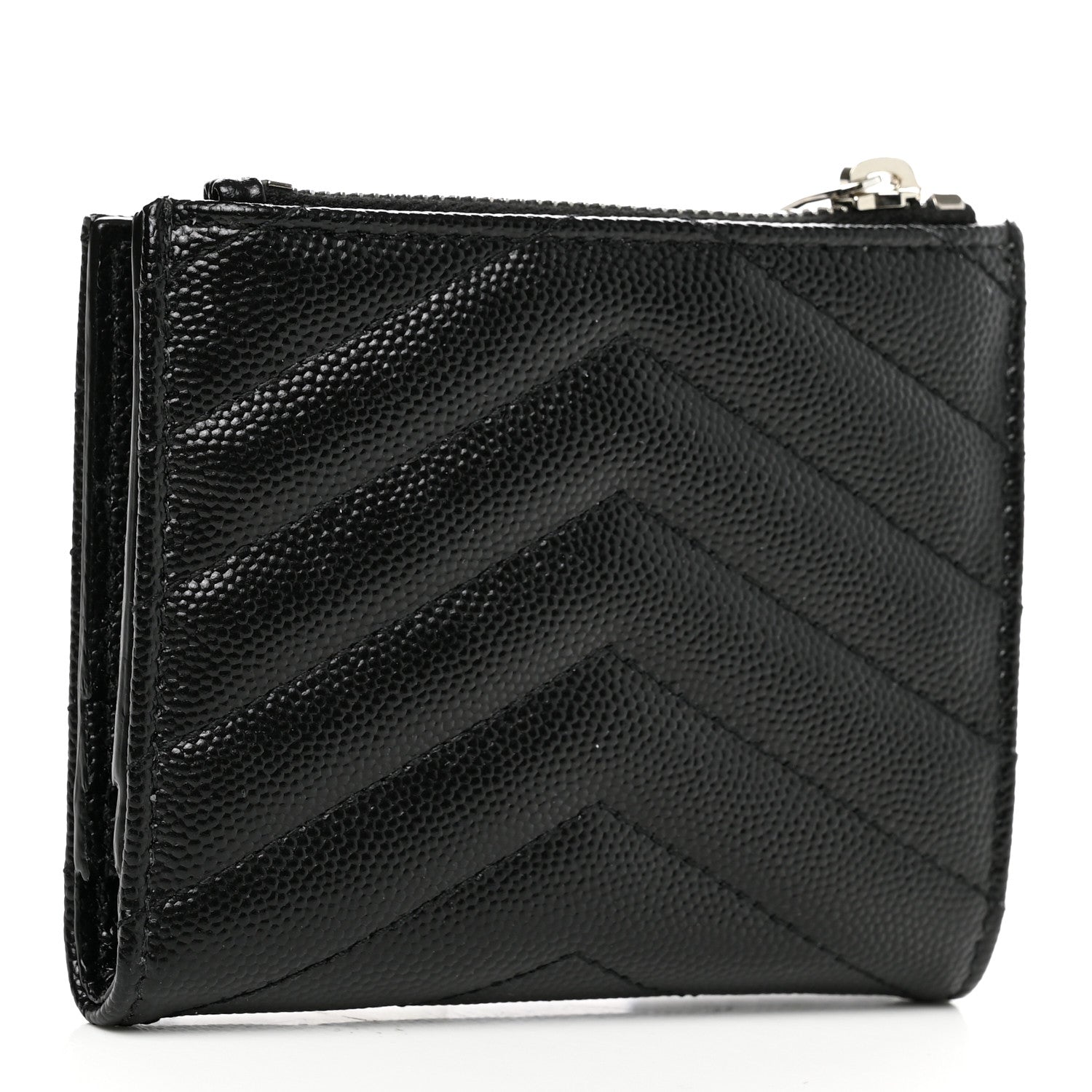 Saint Laurent Grain De Poudre Matelasse Chevron Monogram Zipped Card Case Black 3 of 9