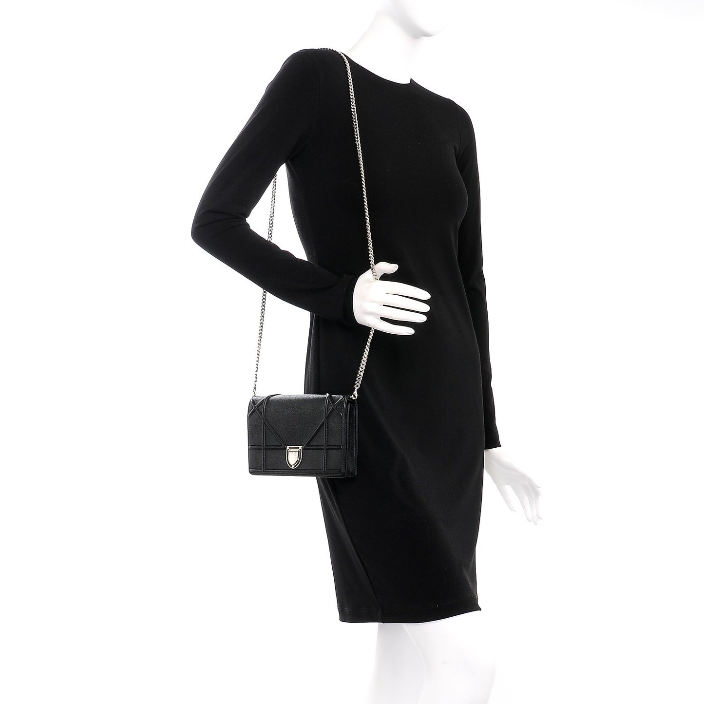 Grained Calfskin Diorama Wallet on Chain Pouch Black