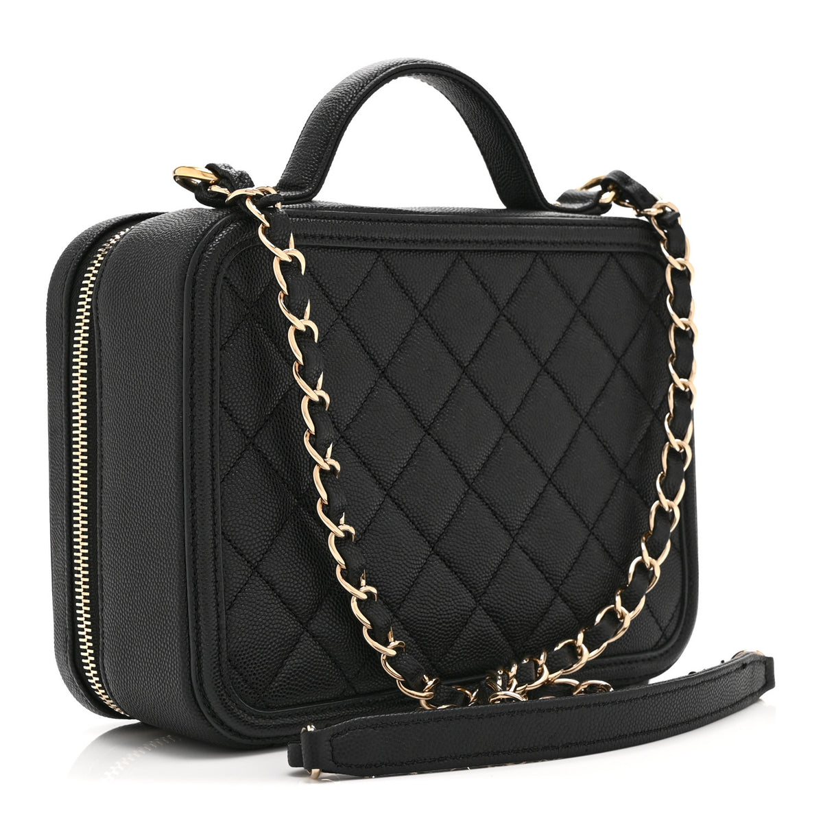Caviar Quilted Medium CC Filigree Vanity Case Black
