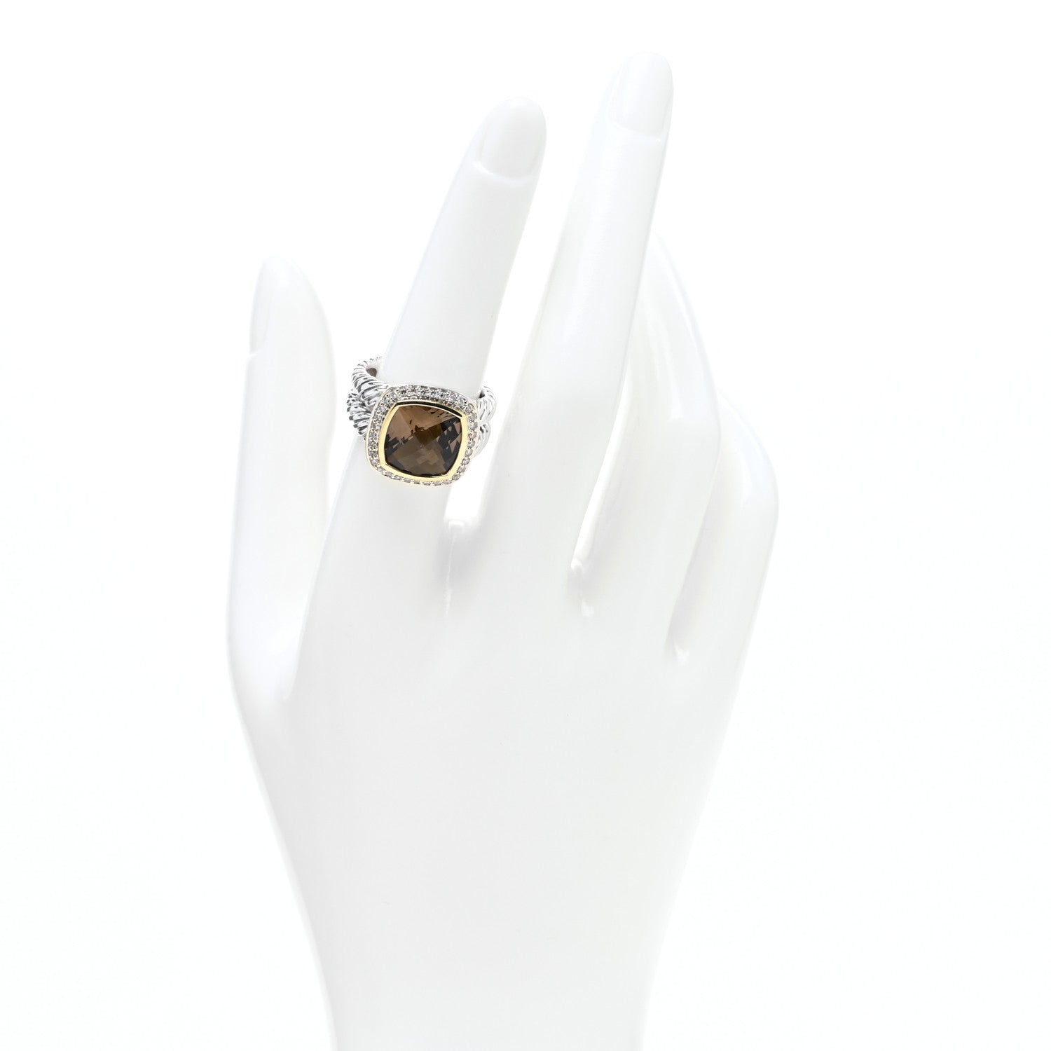 David Yurman Sterling Silver 18K Yellow Gold Diamond Smoky Quartz 11mm Albion Ring 55 7.25 2 of 4