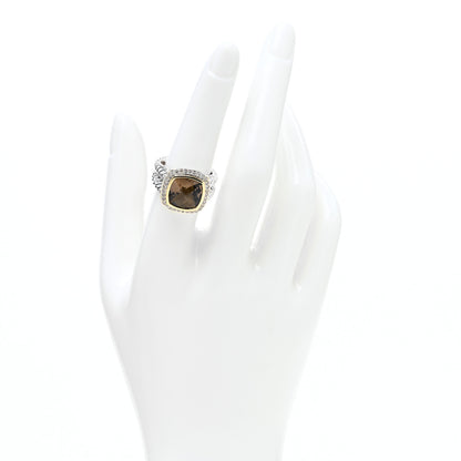 David Yurman Sterling Silver 18K Yellow Gold Diamond Smoky Quartz 11mm Albion Ring 55 7.25 2 of 4