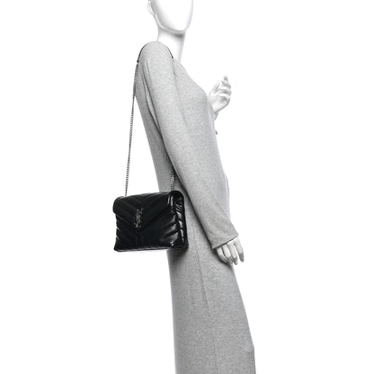 Saint Laurent Calfskin Y Quilted Monogram Small Loulou Chain Satchel Black 2 of 10