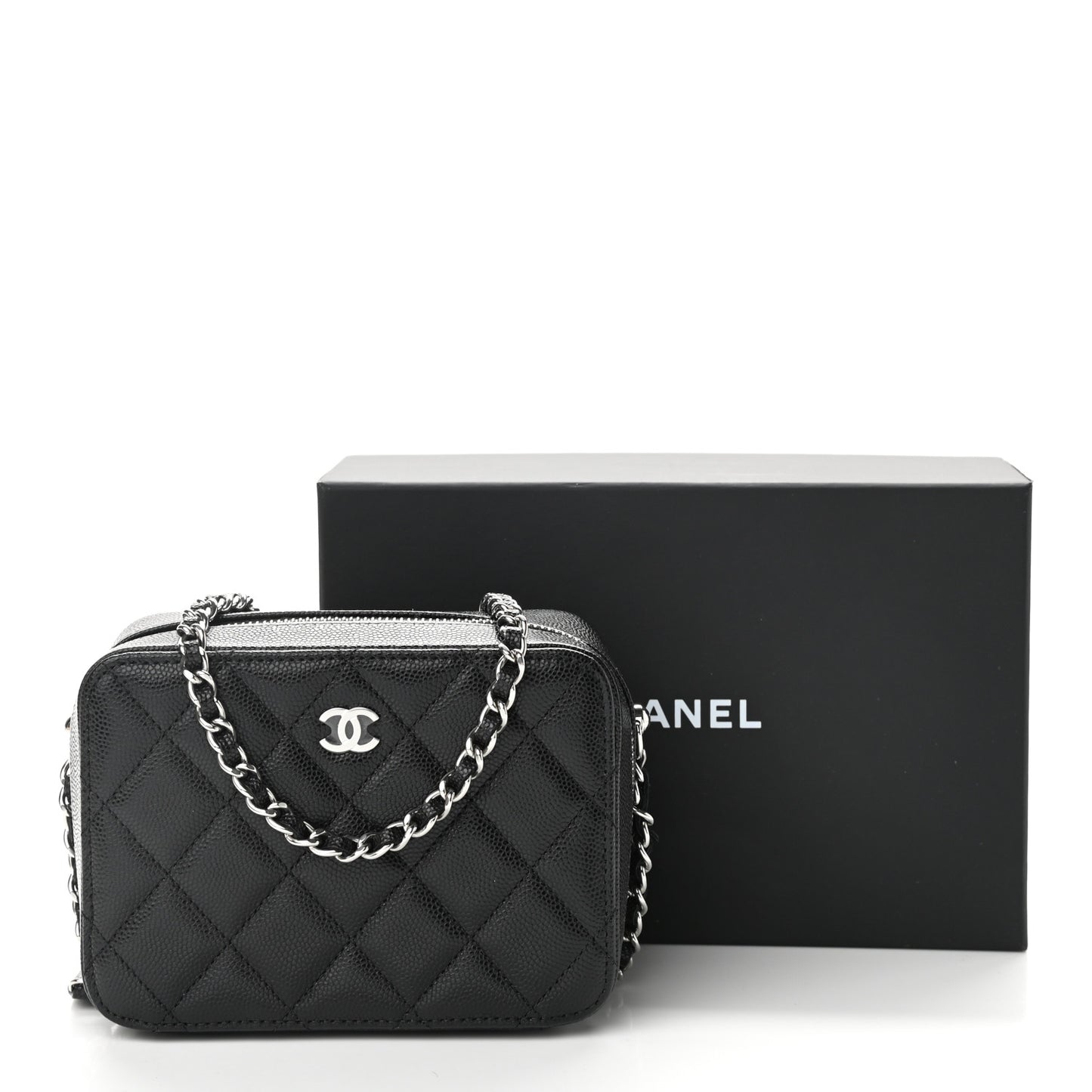 Caviar Quilted CC Vanity Case With Chain Black