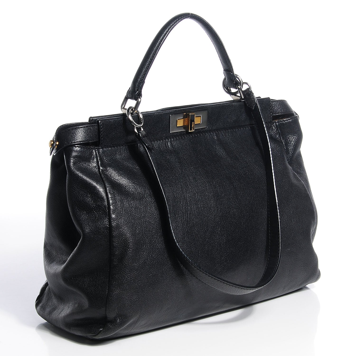 Fendi Goatskin Zucca Large Peekaboo Iconic Satchel Black Tobacco 3 of 11