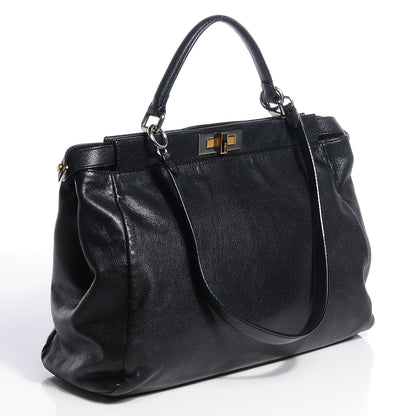 Fendi Goatskin Zucca Large Peekaboo Iconic Satchel Black Tobacco 3 of 11