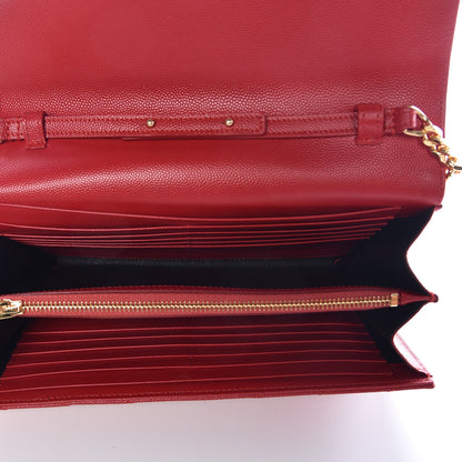 Saint Laurent Grain De Poudre Matelasse Chevron Monogram Chain Wallet New Red 5 of 7