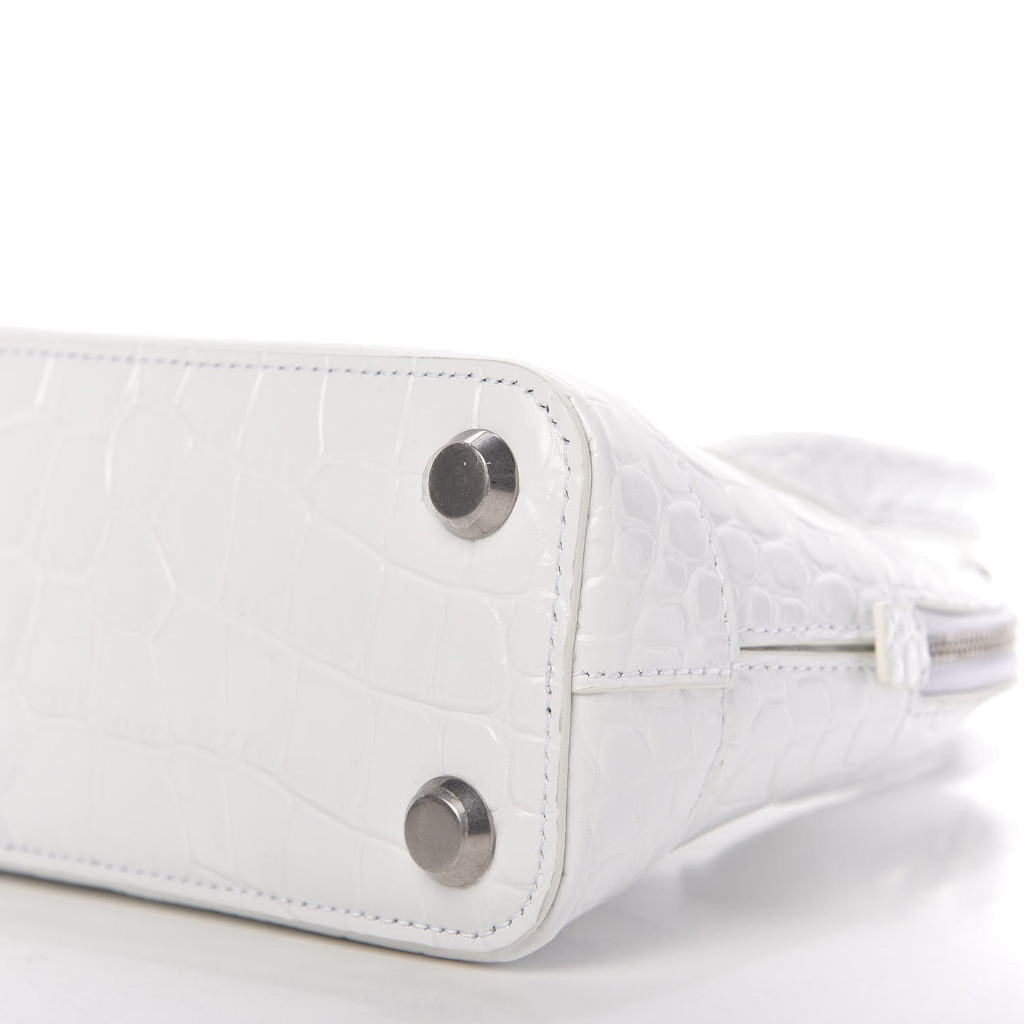 Calfskin Crocodile Embossed XXS Ville Top Handle Bag White Black