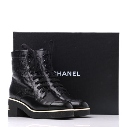 Chanel Shiny Crumpled Lambskin Lace Up Boots 39 Black 10 of 10