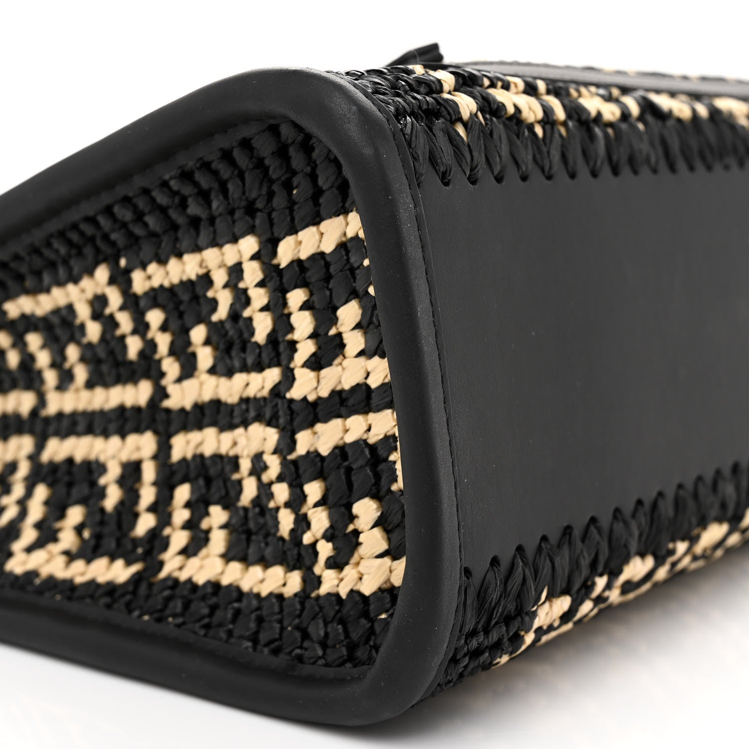 Fendi Wicker Vitello Century FF 1974 Small Runaway Shopper Tote Natural Black 8 of 9