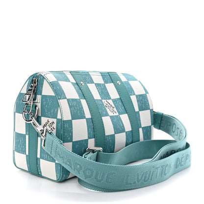 Louis Vuitton Calfskin Damier City Keepall Teal 3 of 9