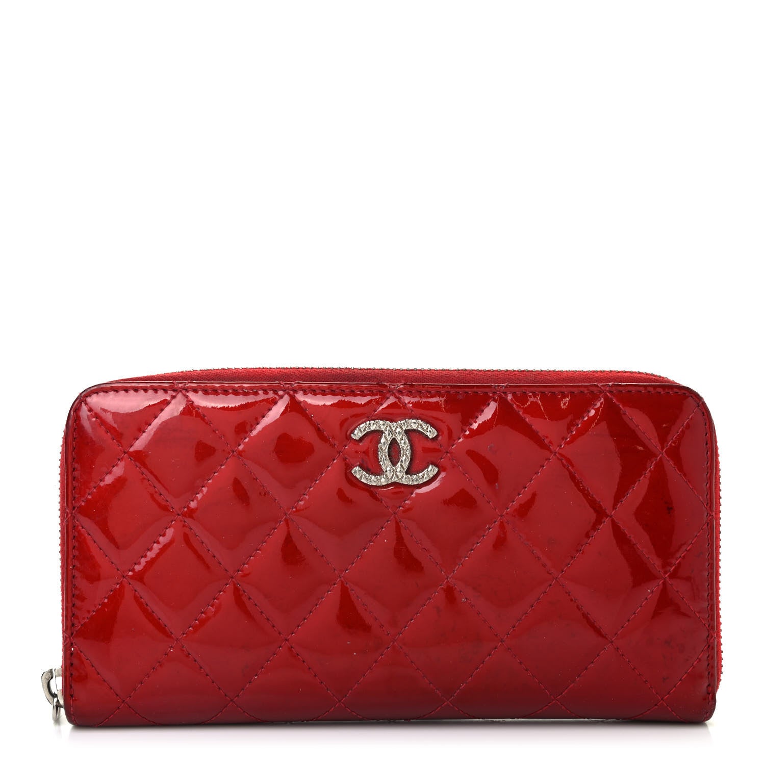 Chanel Patent Quilted Brilliant Zip Around Wallet Red 1 of 11