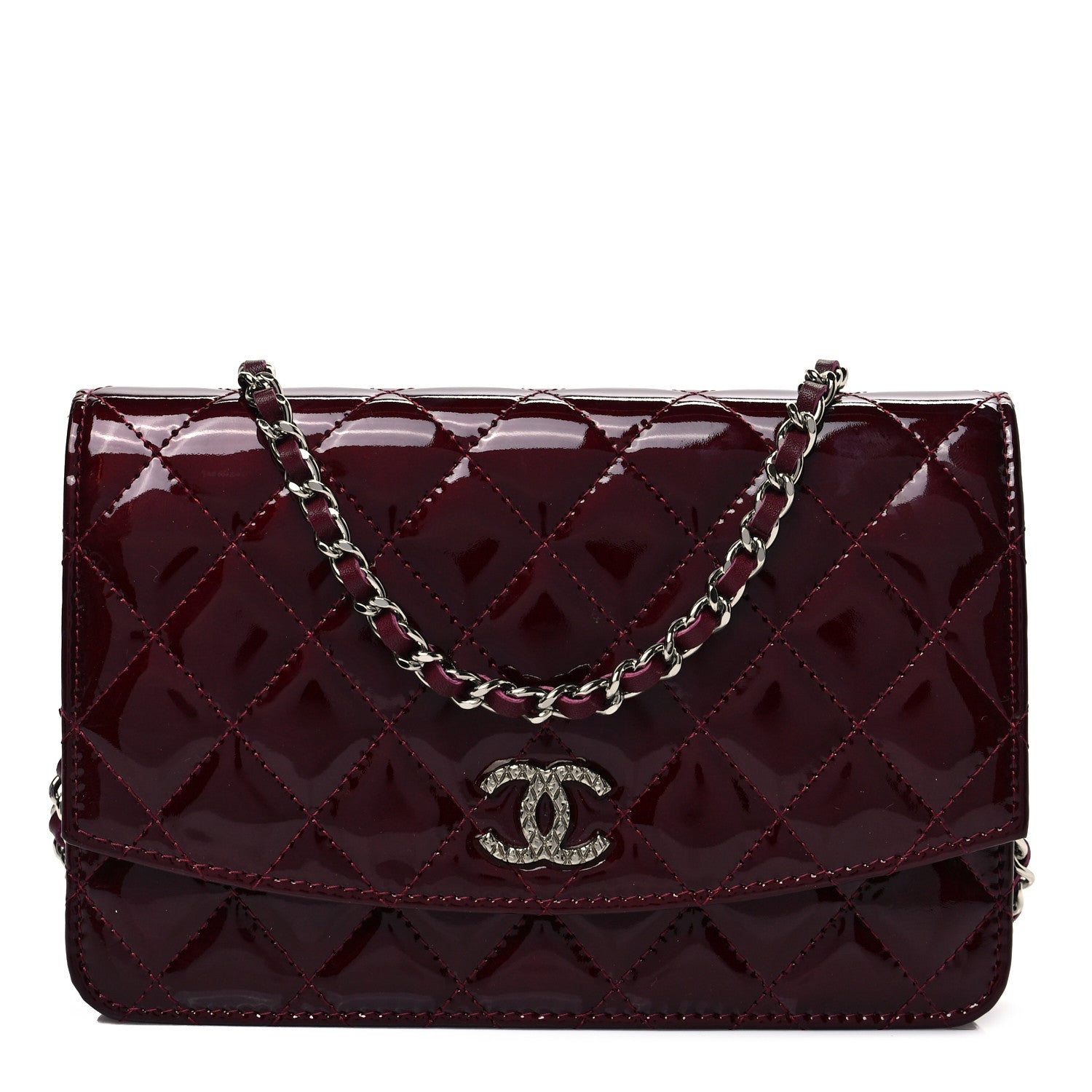 Chanel Patent Quilted Brilliant Wallet On Chain WOC Light Burgundy 1 of 8