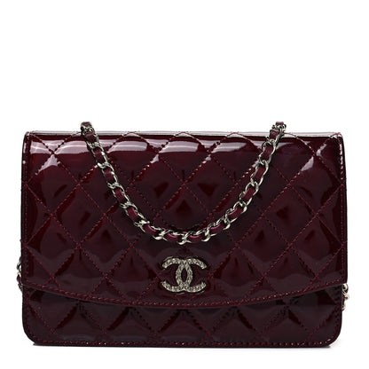 Chanel Patent Quilted Brilliant Wallet On Chain WOC Light Burgundy 1 of 8