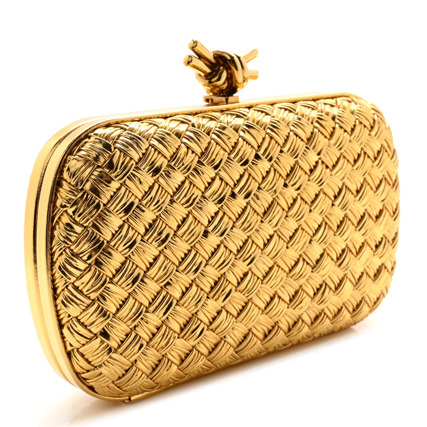 Metallic Intreccio Millefili Minaudiere Knot Clutch Gold