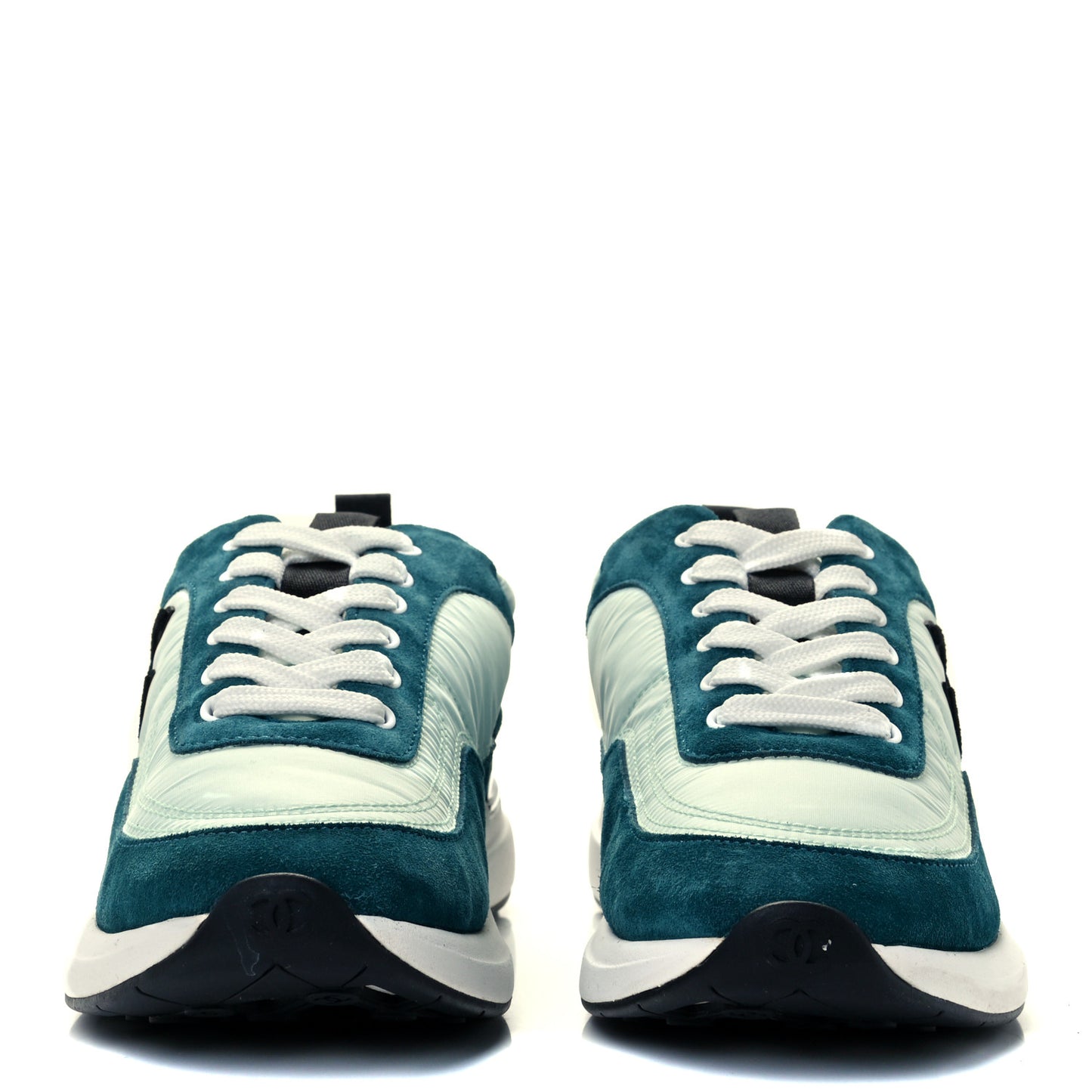 Nylon Suede Calfskin CC Sneakers 38 Green Light Green
