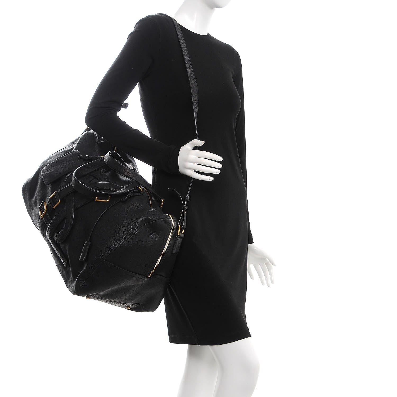 Saint Laurent Calfskin Vavin Logo Strap Duffle Bag Black 3 of 11
