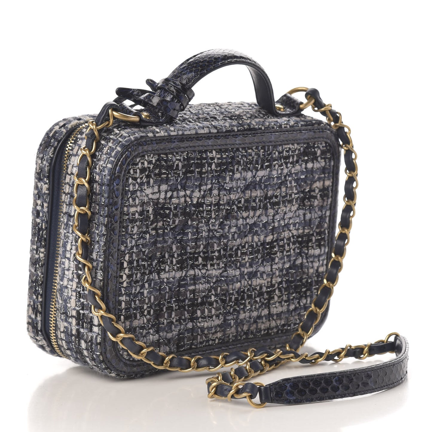Tweed Snakeskin Quilted Medium CC Filigree Vanity Case Black Ecru Silver