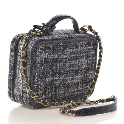 Chanel Tweed Snakeskin Quilted Medium CC Filigree Vanity Case Black Ecru Silver 3 of 10