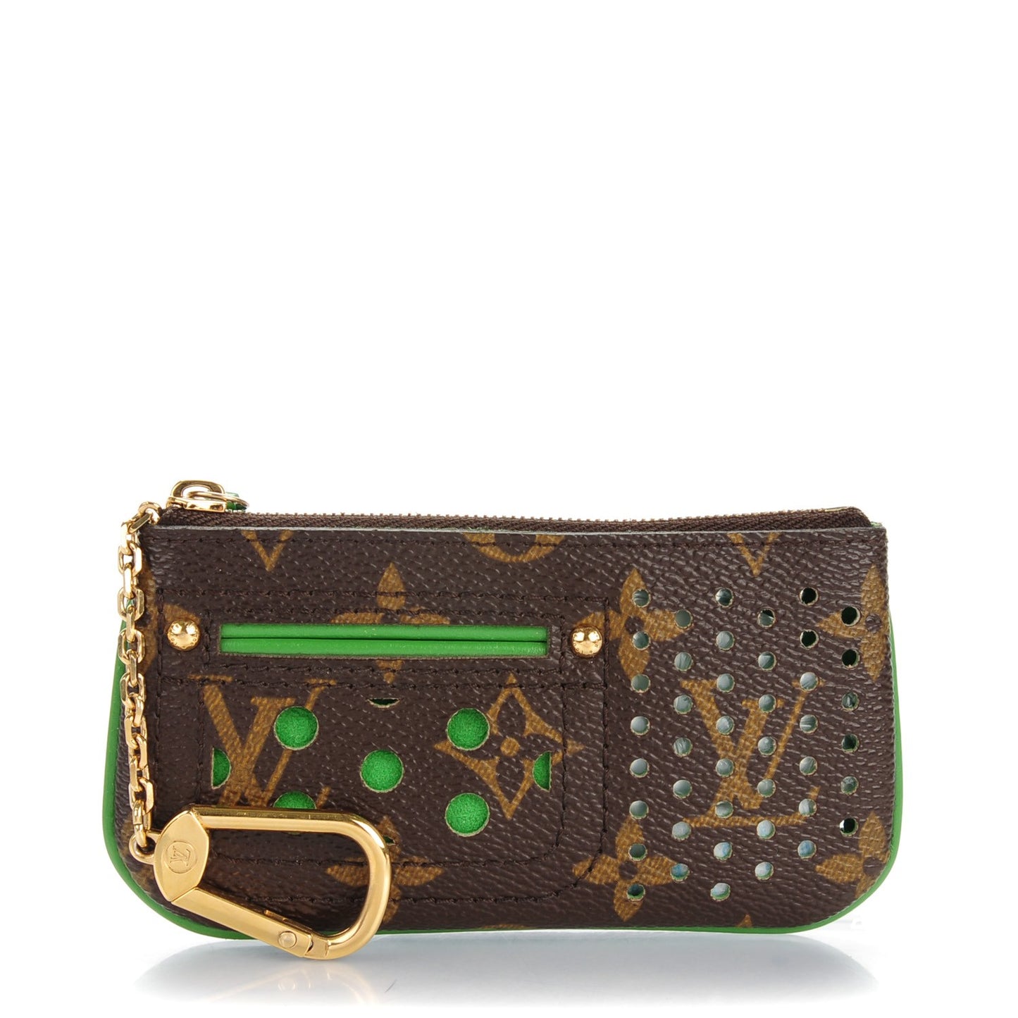 Monogram Perforated Key Pouch Green