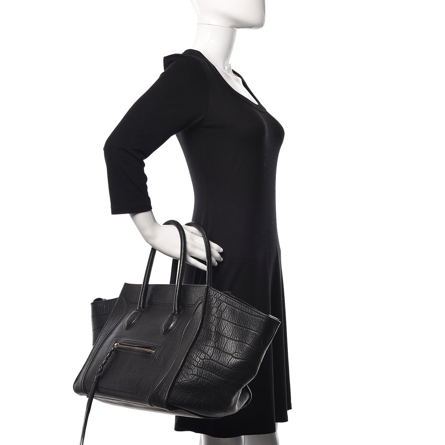 Crocodile Embossed Calfskin Medium Phantom Luggage Black