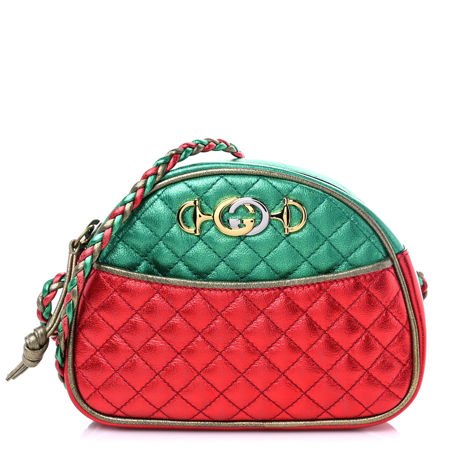Laminated Nappa Trapuntata Mini Zumi Dome Shoulder Bag Rosso Jasmine Green Rame